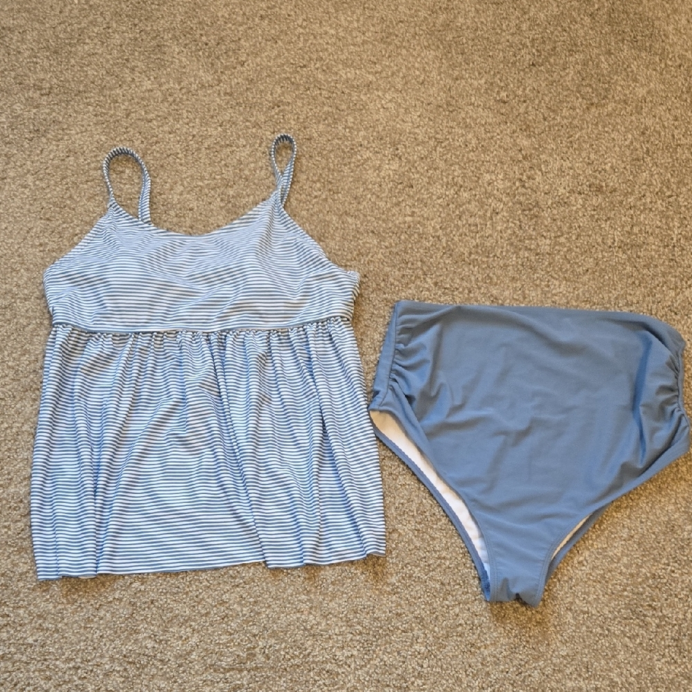 Women's Blue Striped Maternity Bathing Suit - 2XL